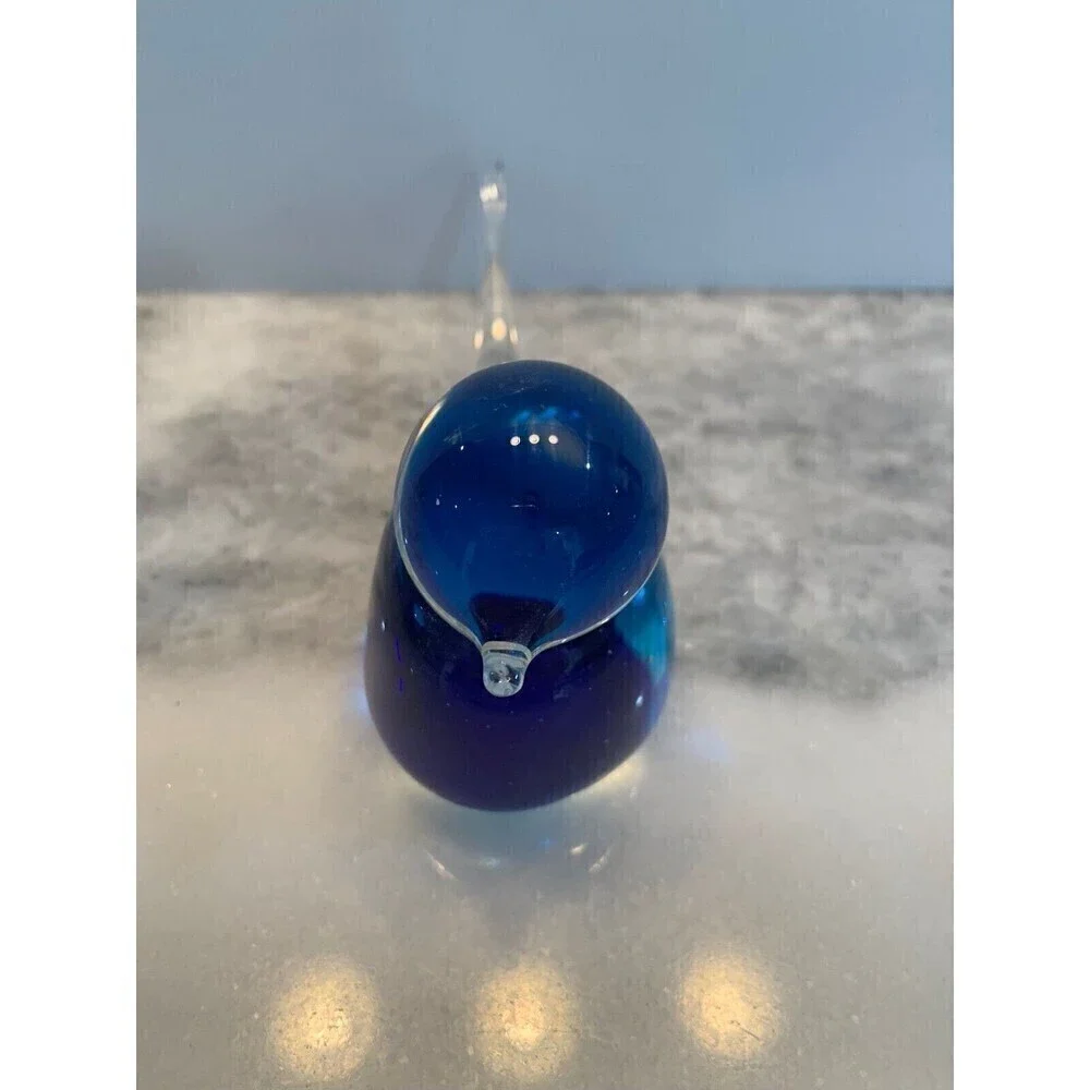 Art Glass Bluebird Figurine Paperweight Clear Outside Blue And Black Inside